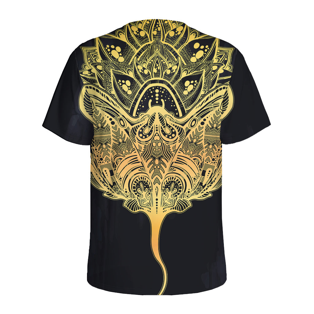 Golden Spiritual Stingray Print Men's Sports T-Shirt