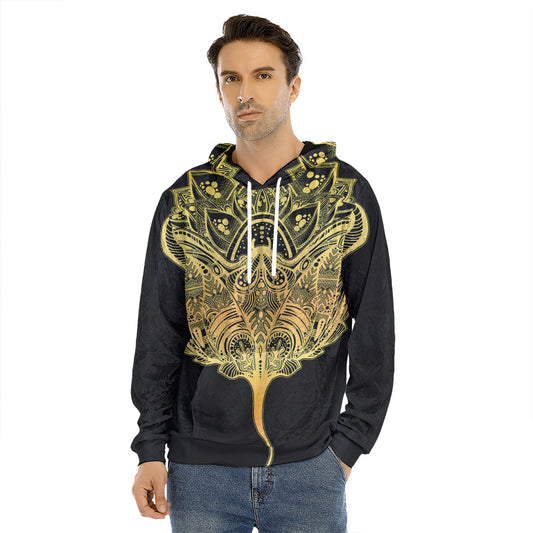 Golden Spiritual Stingray Print Men's Velvet Pullover Hoodie