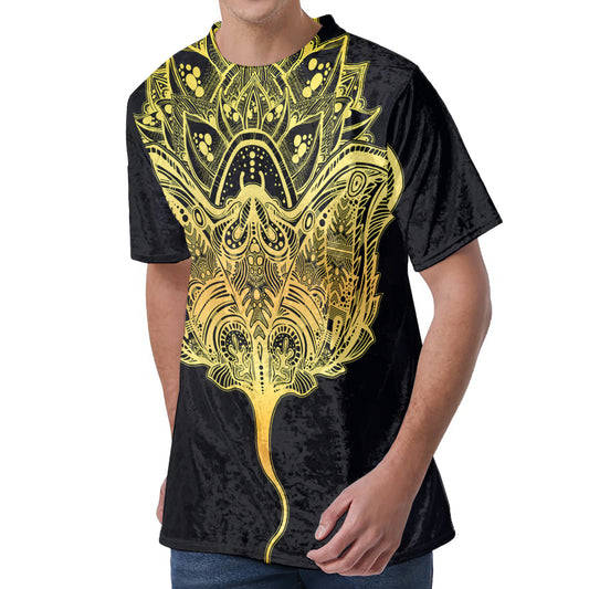 Golden Spiritual Stingray Print Men's Velvet T-Shirt