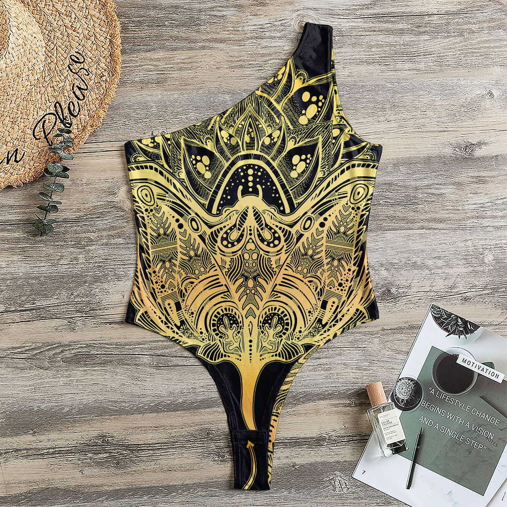Golden Spiritual Stingray Print One Shoulder Bodysuit