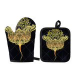 Golden Spiritual Stingray Print Oven Mitt And Pot Holder Set
