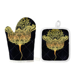 Golden Spiritual Stingray Print Oven Mitt And Pot Holder Set