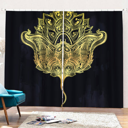 Golden Spiritual Stingray Print Pencil Pleat Curtains