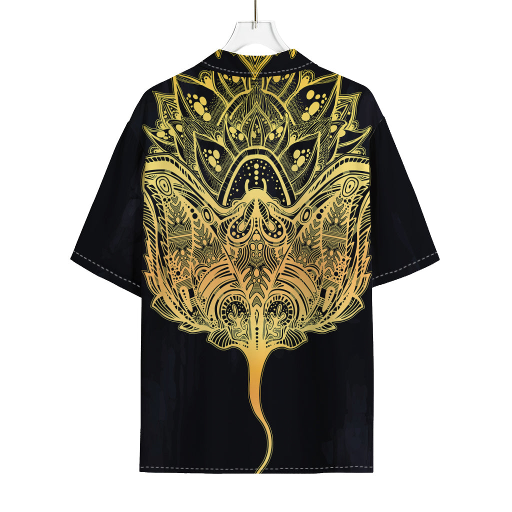 Golden Spiritual Stingray Print Rayon Hawaiian Shirt