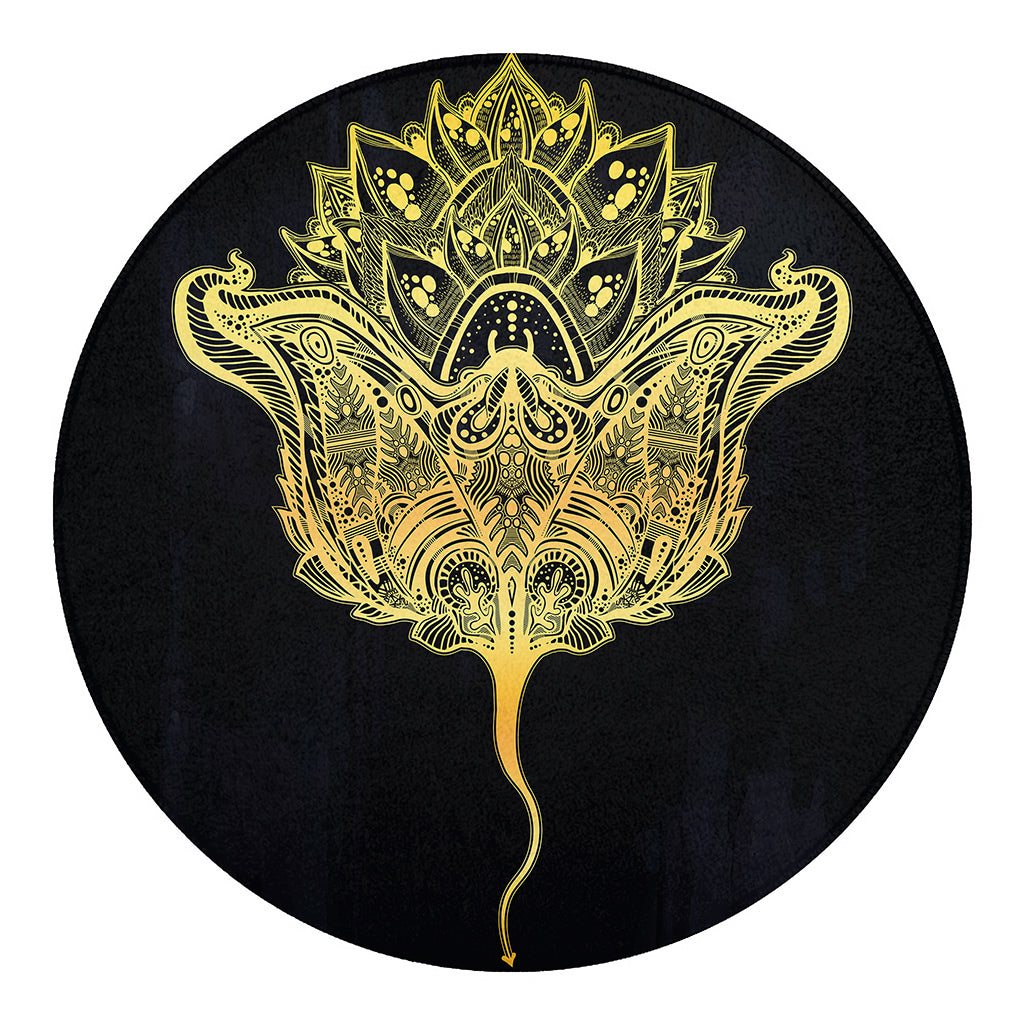 Golden Spiritual Stingray Print Round Blanket