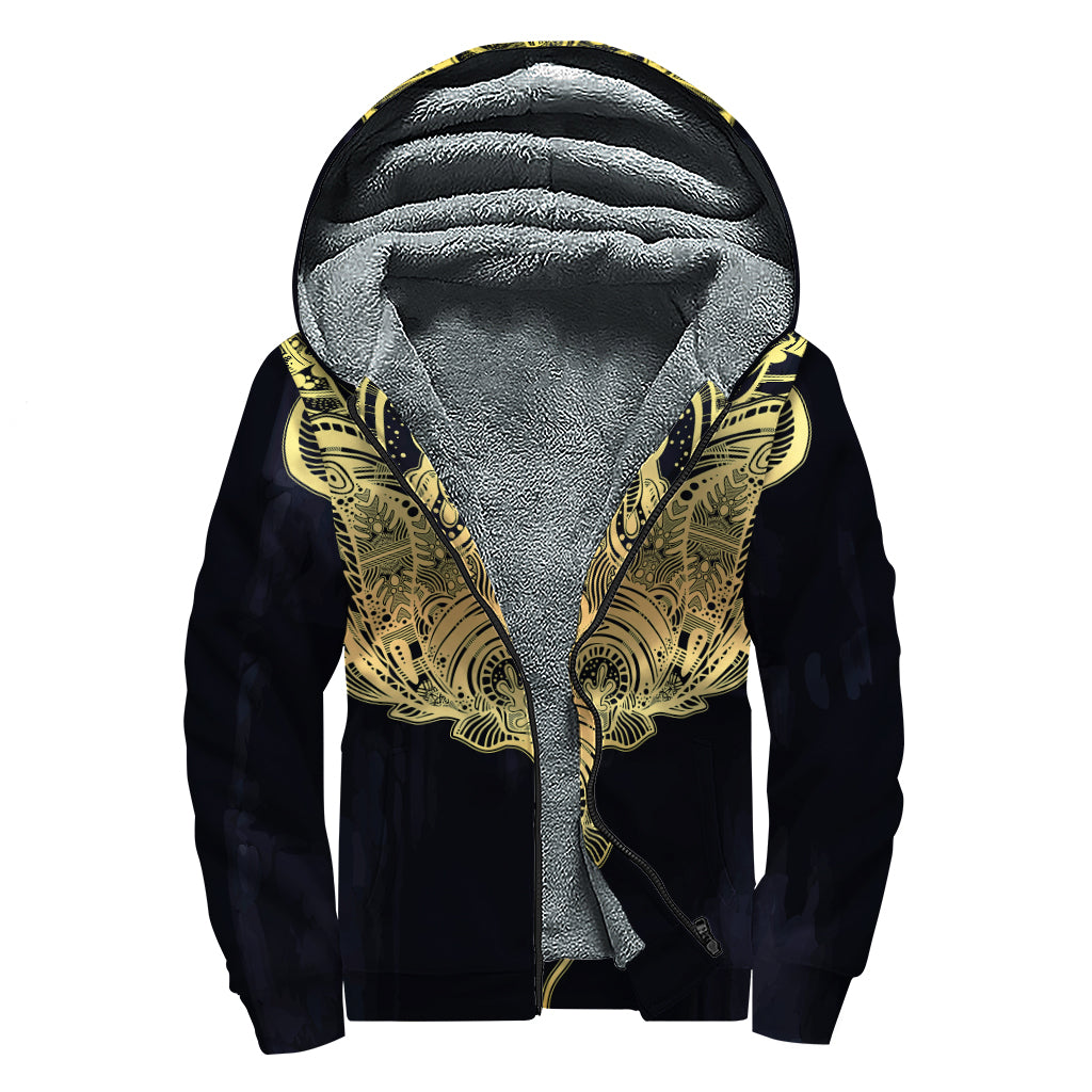 Golden Spiritual Stingray Print Sherpa Lined Zip Up Hoodie