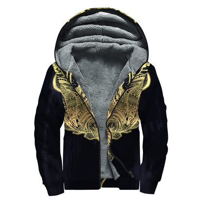Golden Spiritual Stingray Print Sherpa Lined Zip Up Hoodie