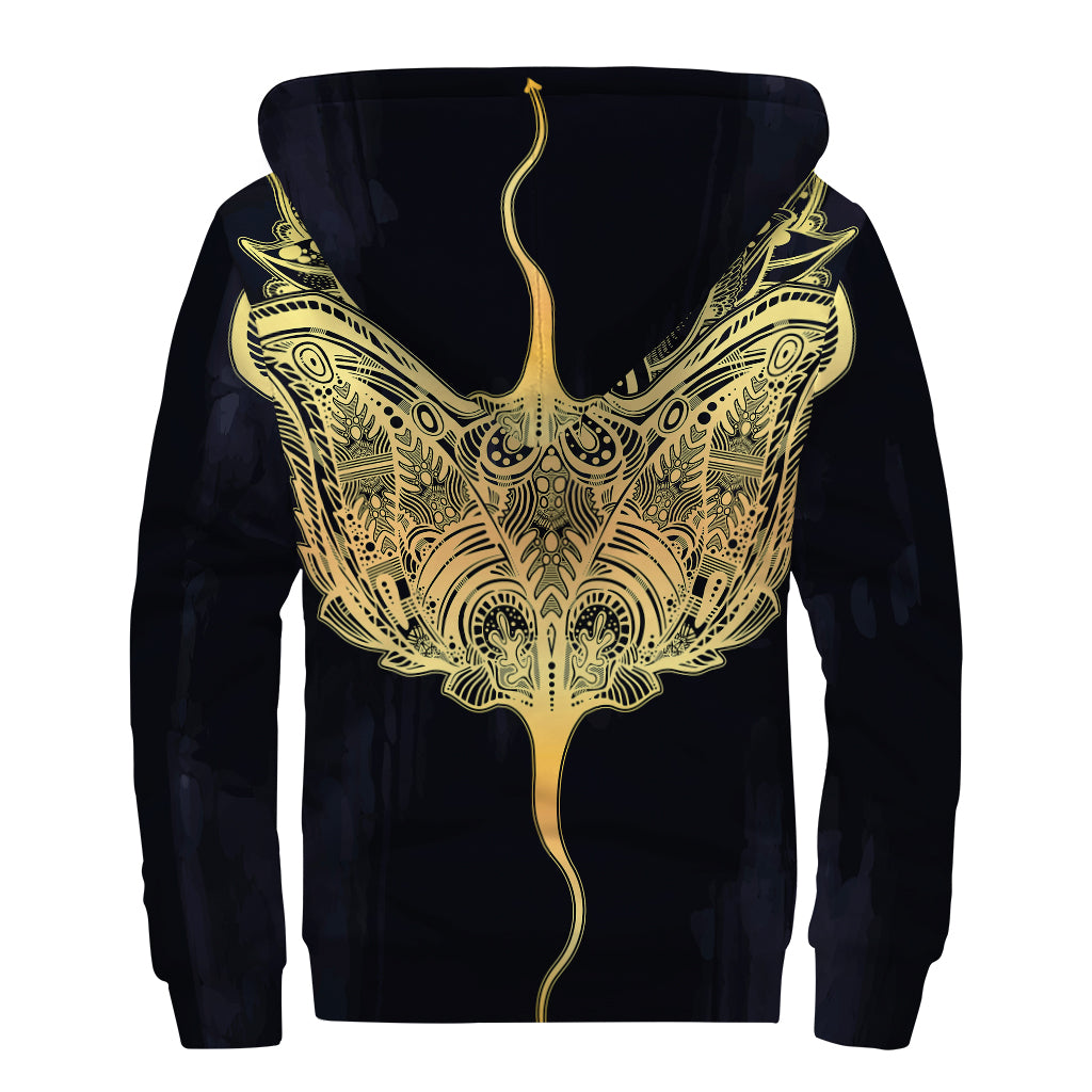 Golden Spiritual Stingray Print Sherpa Lined Zip Up Hoodie