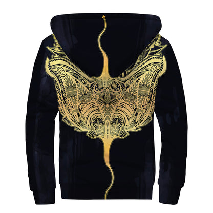 Golden Spiritual Stingray Print Sherpa Lined Zip Up Hoodie
