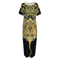 Golden Spiritual Stingray Print Short Sleeve Long Nightdress