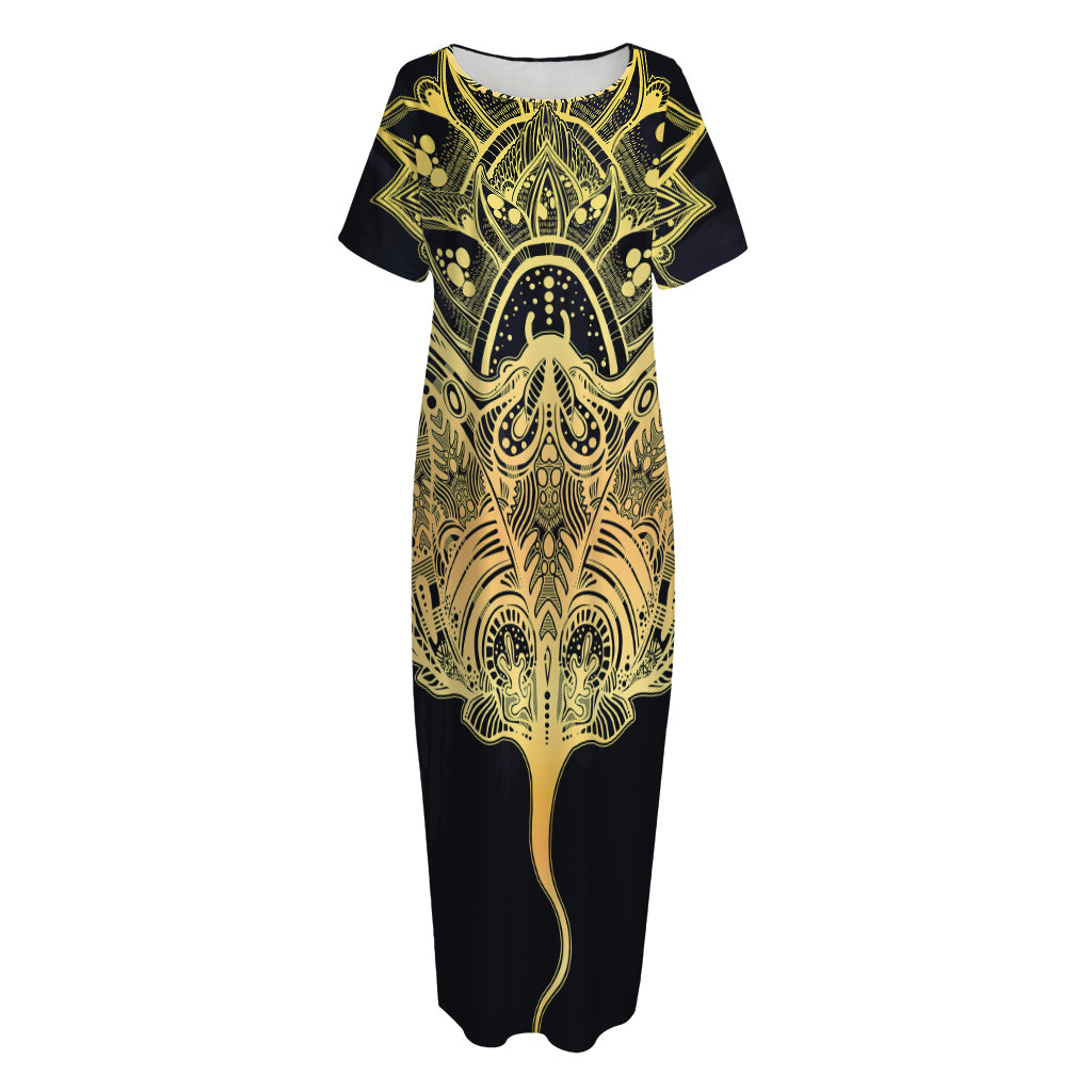 Golden Spiritual Stingray Print Short Sleeve Long Nightdress