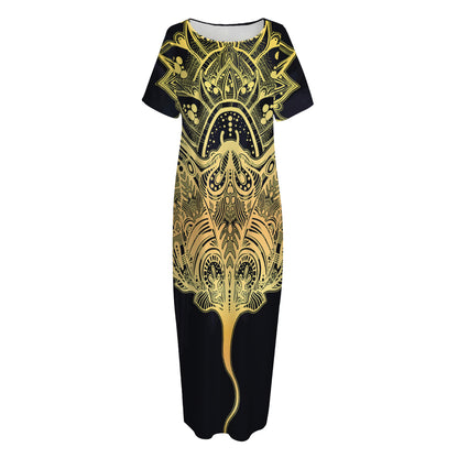 Golden Spiritual Stingray Print Short Sleeve Long Nightdress