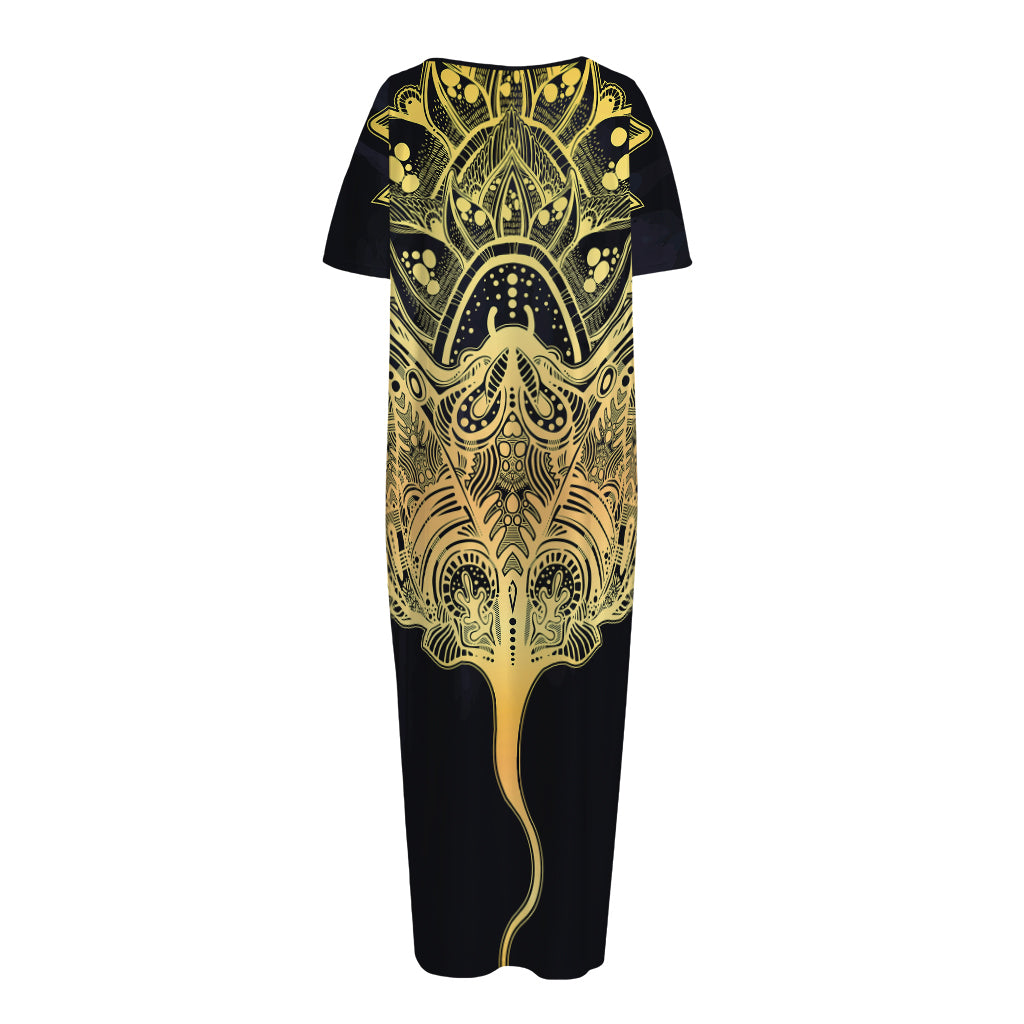 Golden Spiritual Stingray Print Short Sleeve Long Nightdress