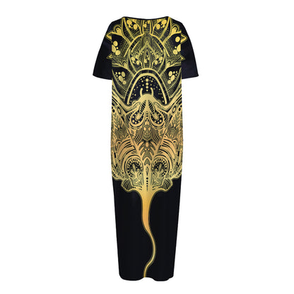 Golden Spiritual Stingray Print Short Sleeve Long Nightdress