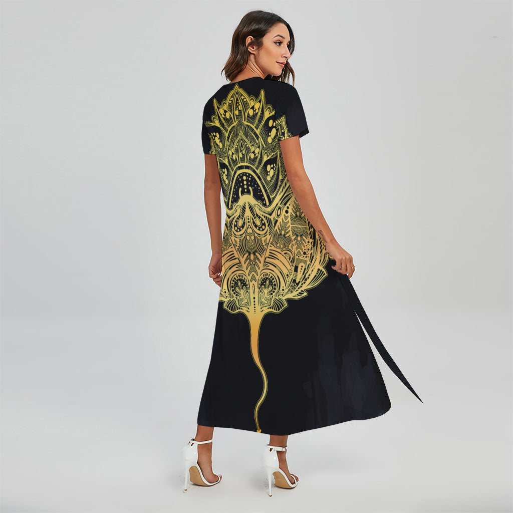 Golden Spiritual Stingray Print Short Sleeve Maxi Dress