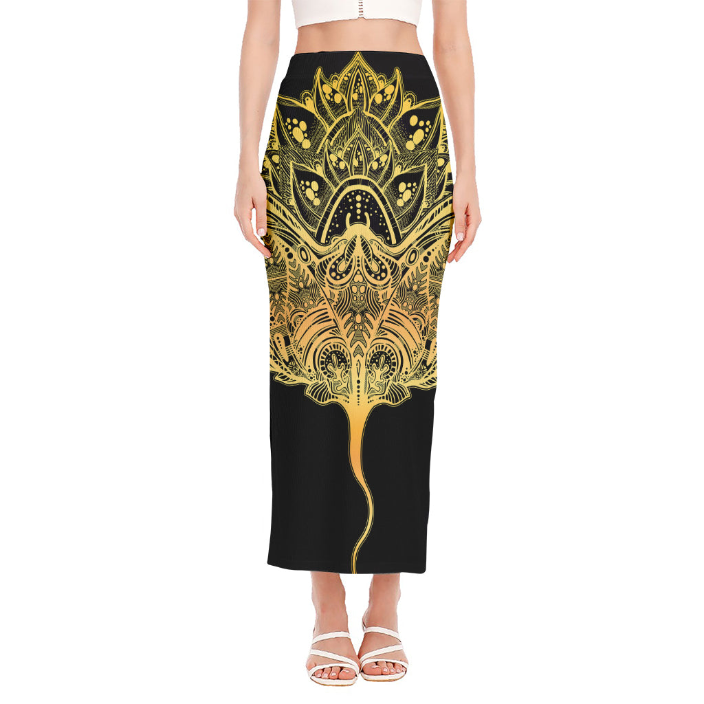 Golden Spiritual Stingray Print Side Slit Maxi Skirt