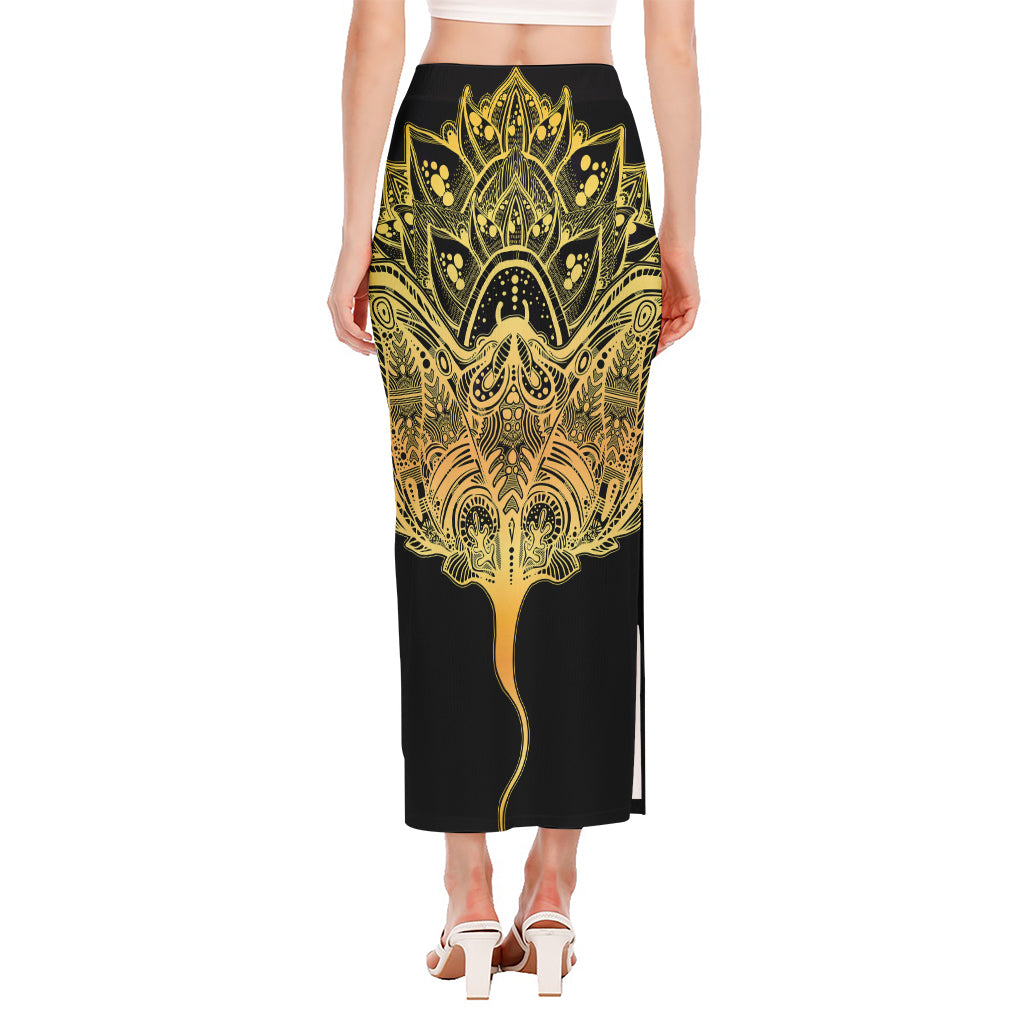 Golden Spiritual Stingray Print Side Slit Maxi Skirt