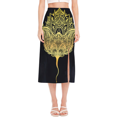 Golden Spiritual Stingray Print Side Slit Midi Skirt