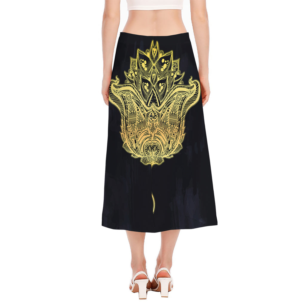 Golden Spiritual Stingray Print Side Slit Midi Skirt