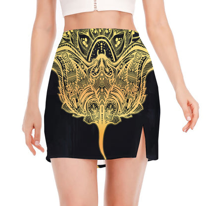 Golden Spiritual Stingray Print Side Slit Mini Skirt