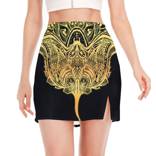Golden Spiritual Stingray Print Side Slit Mini Skirt