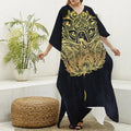 Golden Spiritual Stingray Print Silk V-Neck Kaftan Dress