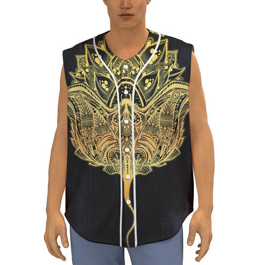 Golden Spiritual Stingray Print Sleeveless Baseball Jersey