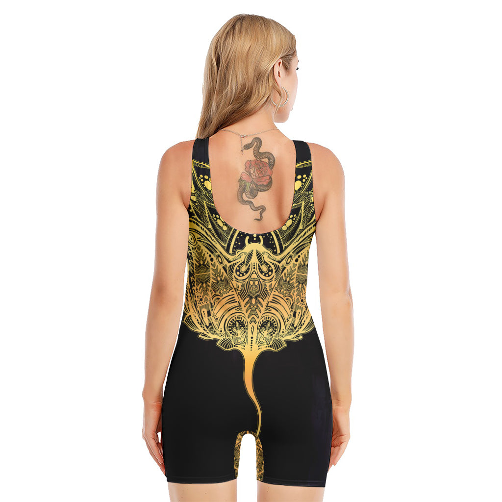 Golden Spiritual Stingray Print Sleeveless One Piece Swimsuit