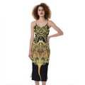 Golden Spiritual Stingray Print Slim Fit Midi Cami Dress