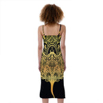 Golden Spiritual Stingray Print Slim Fit Midi Cami Dress