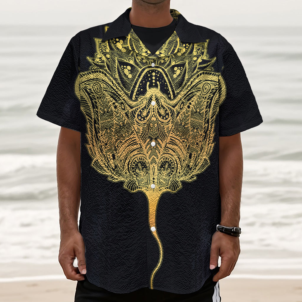 Golden Spiritual Stingray Print Textured Short Sleeve Shirt