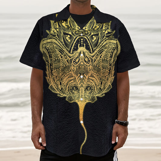 Golden Spiritual Stingray Print Textured Short Sleeve Shirt