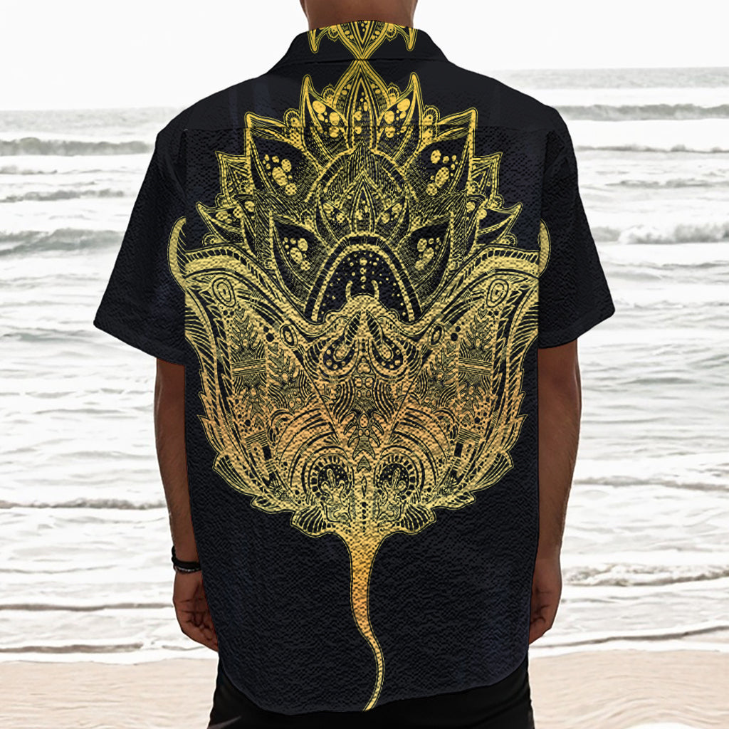 Golden Spiritual Stingray Print Textured Short Sleeve Shirt