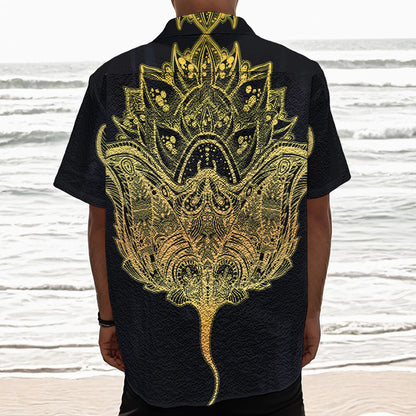 Golden Spiritual Stingray Print Textured Short Sleeve Shirt