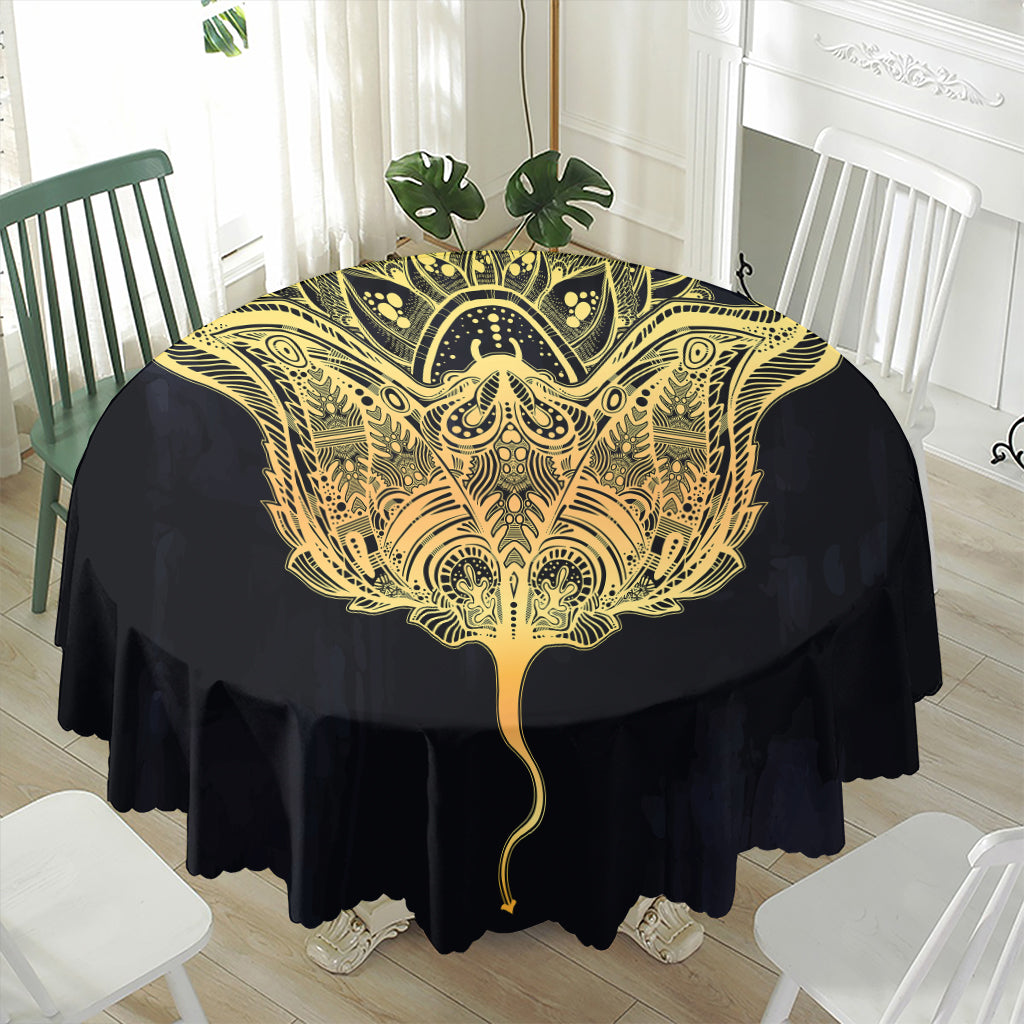 Golden Spiritual Stingray Print Waterproof Round Tablecloth