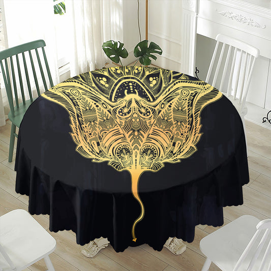Golden Spiritual Stingray Print Waterproof Round Tablecloth