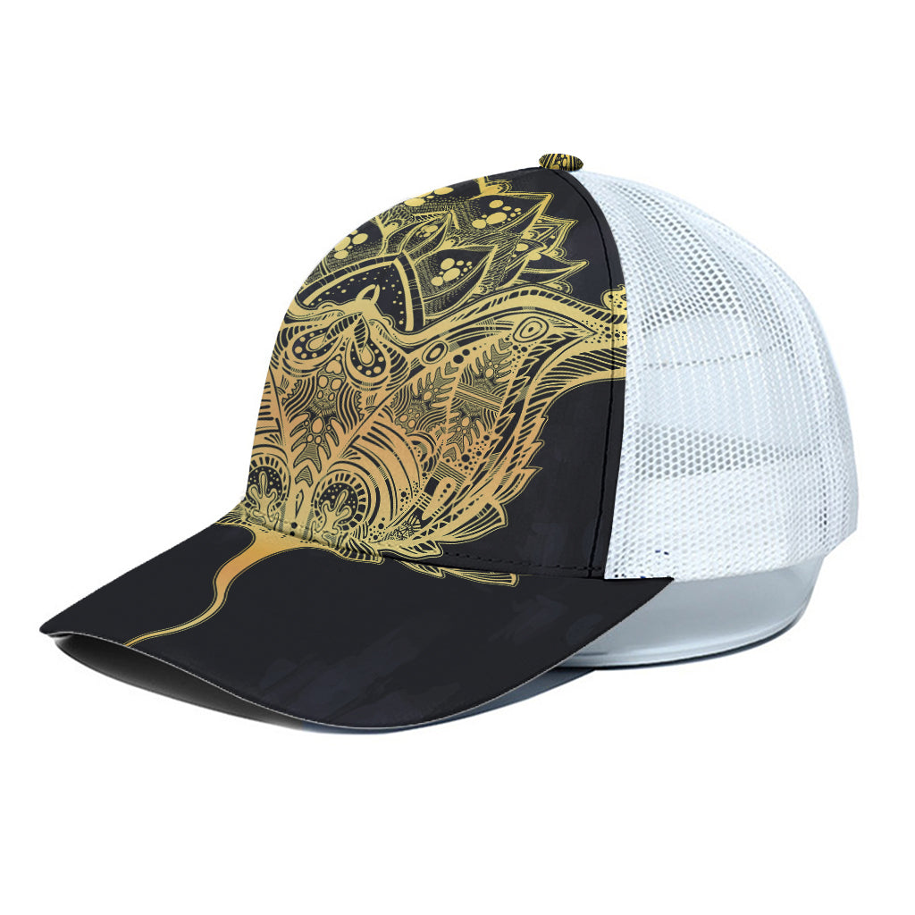 Golden Spiritual Stingray Print White Mesh Trucker Cap