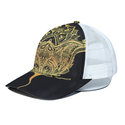 Golden Spiritual Stingray Print White Mesh Trucker Cap