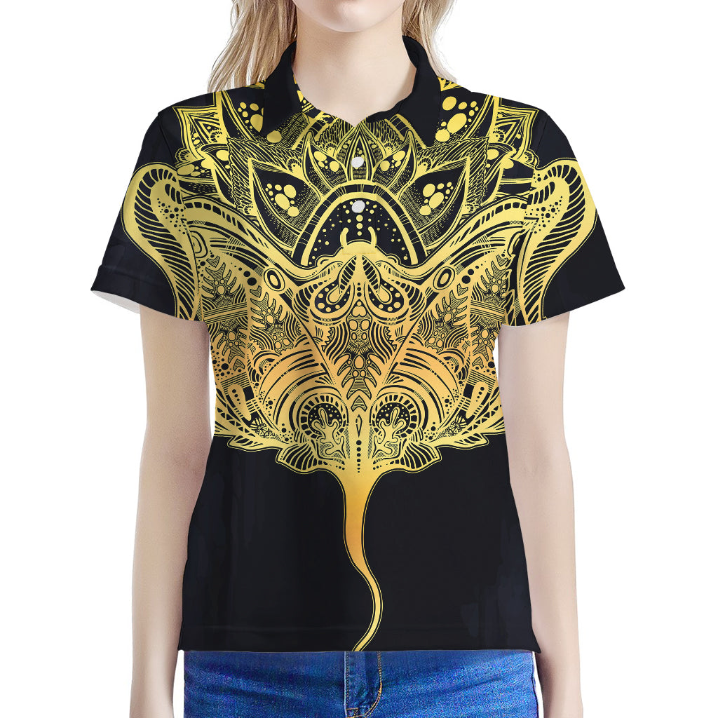 Golden Spiritual Stingray Print Women's Polo Shirt