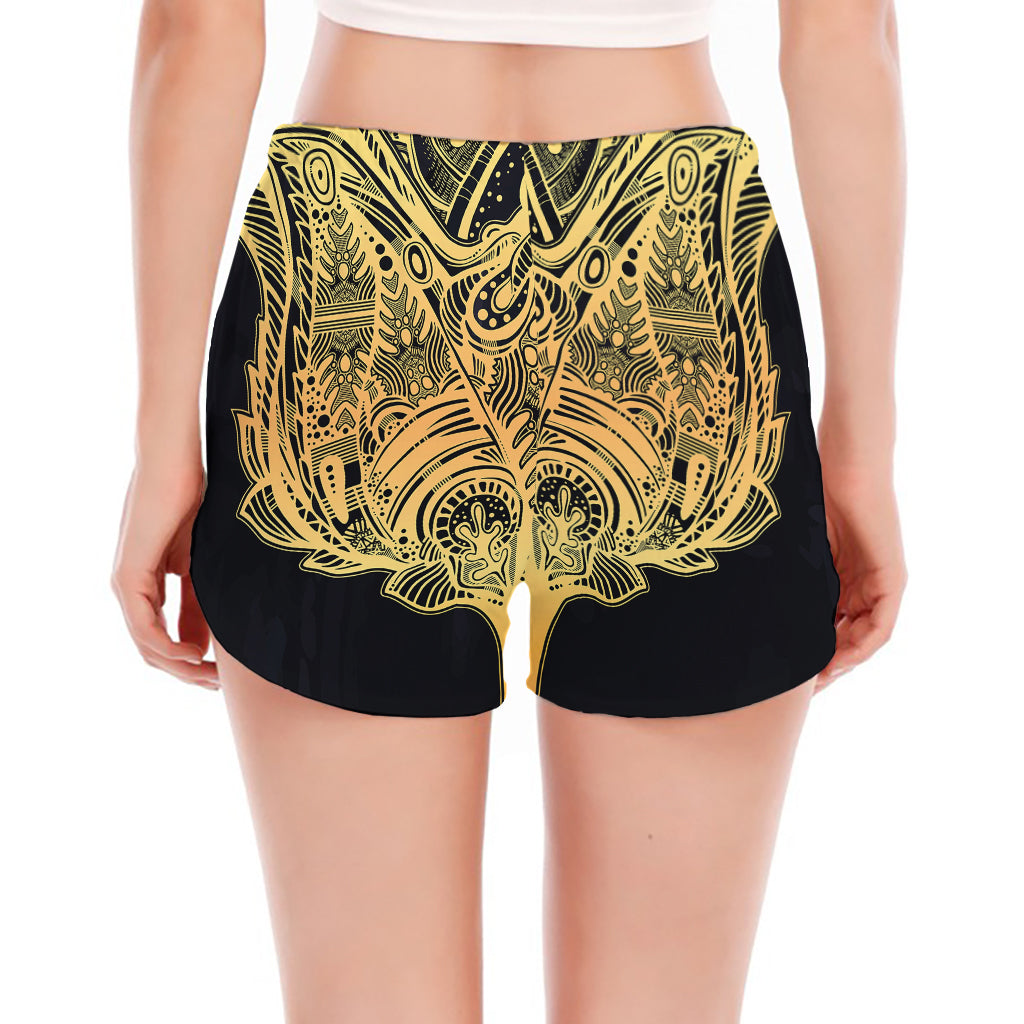 Golden Spiritual Stingray Print Women's Split Running Shorts