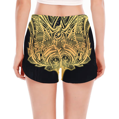 Golden Spiritual Stingray Print Women's Split Running Shorts