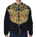 Golden Spiritual Stingray Print Zip Sleeve Bomber Jacket