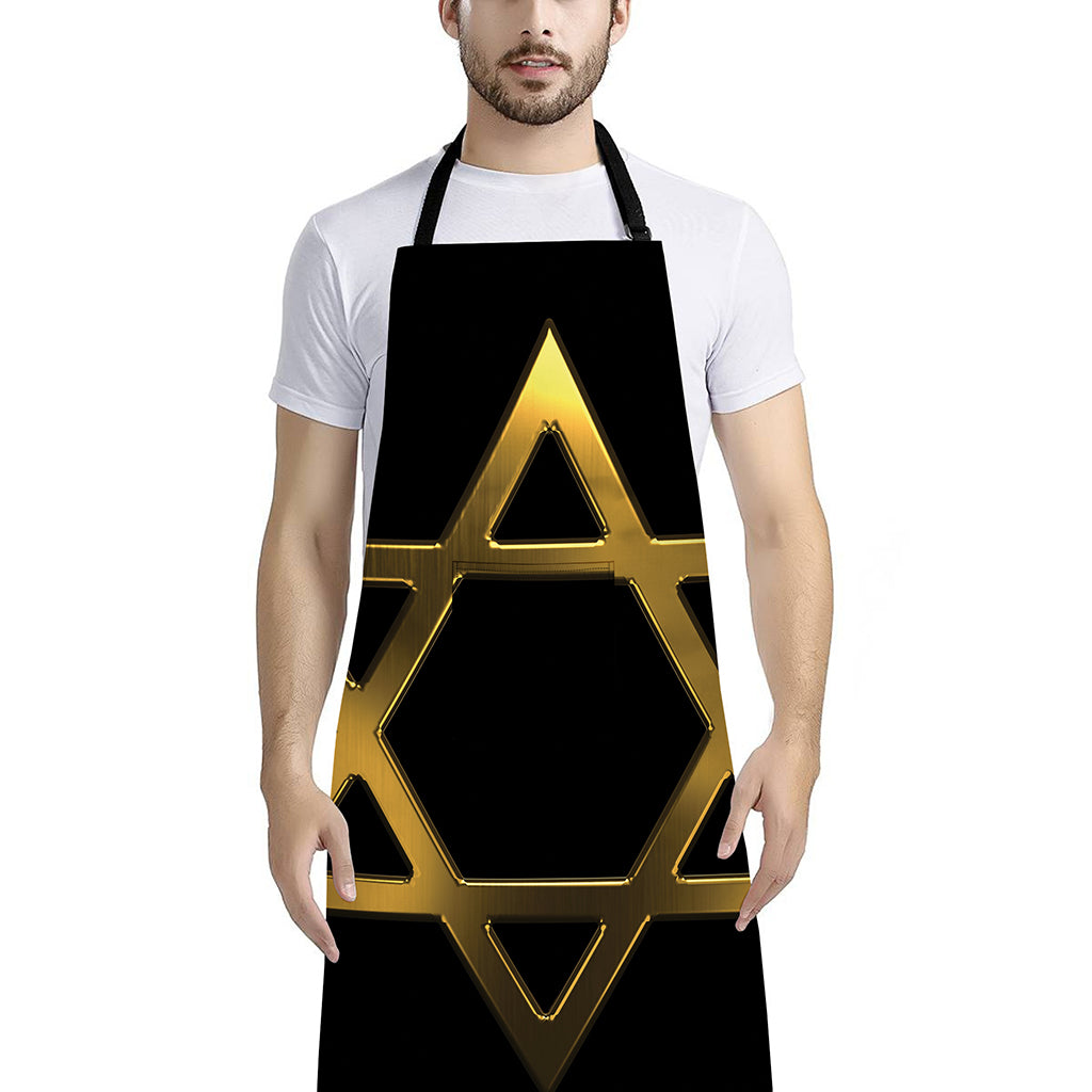Golden Star of David Print Bib Apron With Pocket