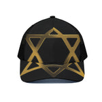 Golden Star of David Print Black Mesh Trucker Cap