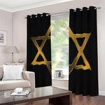 Golden Star of David Print Blackout Grommet Curtains