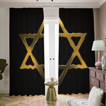 Golden Star of David Print Blackout Pencil Pleat Curtains