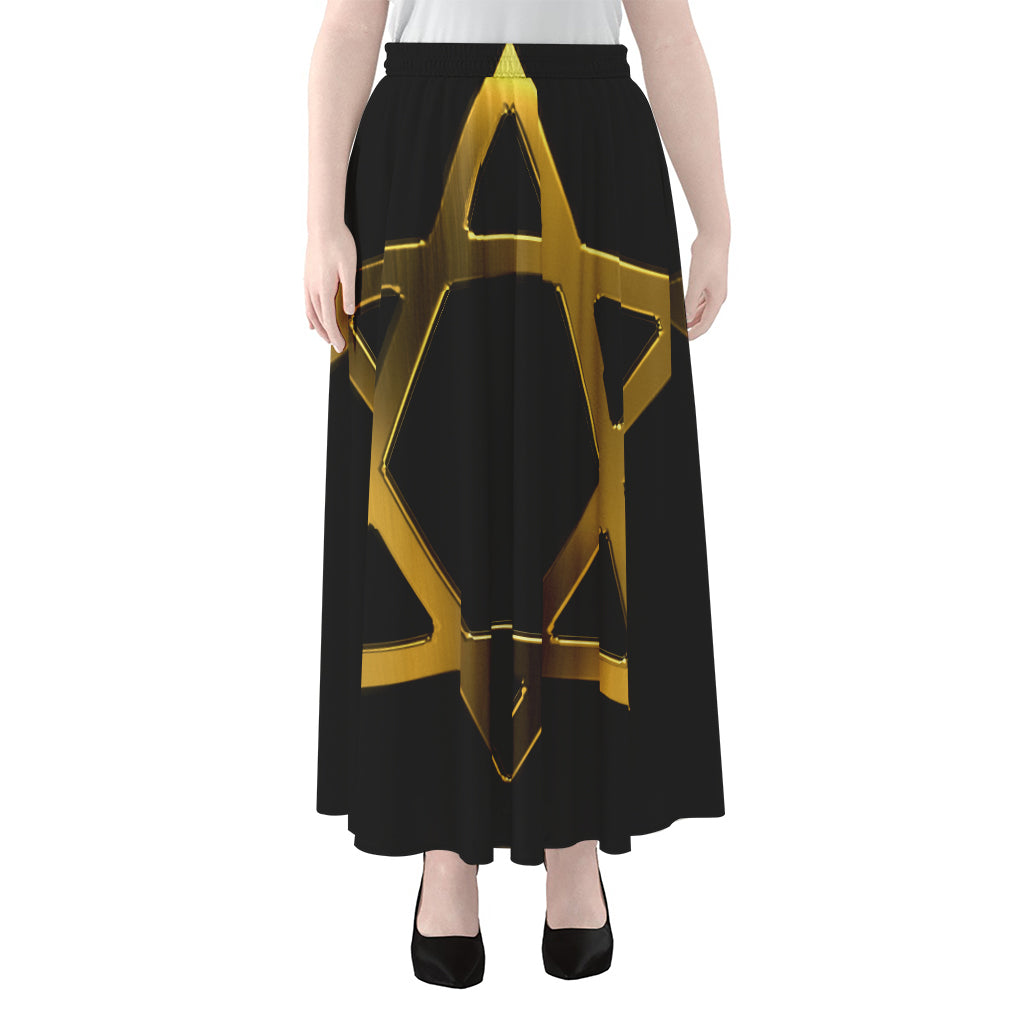 Golden Star of David Print Chiffon Maxi Skirt