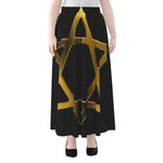 Golden Star of David Print Chiffon Maxi Skirt