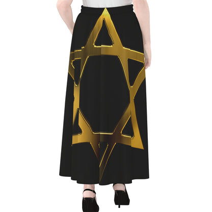 Golden Star of David Print Chiffon Maxi Skirt