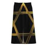 Golden Star of David Print Cotton Front Slit Maxi Skirt